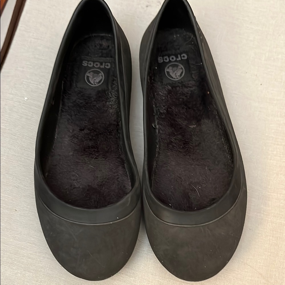 Crocs Women's Black Mammoth Ballet Flats Shoes Slip On Fur Lined Round Toe S-7